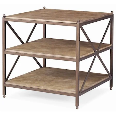 Metal and Wood Chairside Table with Two Shelves